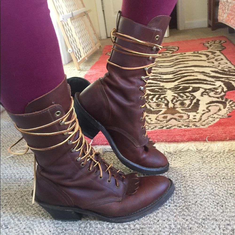 Hot Hot Hot Sweet Thick Leather Lace Up Boots